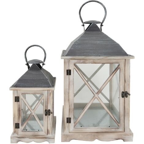  Rebecca Mobili 2 Lanterne Portacandele Metallo Legno Pvc Metallo 52x28x28