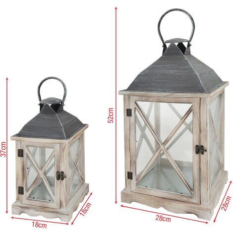  Rebecca Mobili 2 Lanterne Portacandele Metallo Legno Pvc Metallo 52x28x28