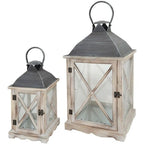  Rebecca Mobili 2 Lanterne Portacandele Metallo Legno Pvc Metallo 52x28x28