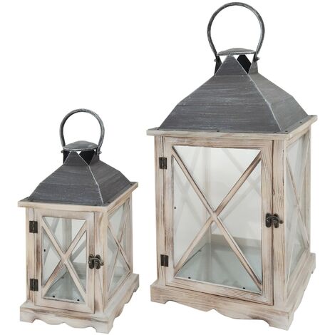  Rebecca Mobili 2 Lanterne Portacandele Metallo Legno Pvc Metallo 52x28x28