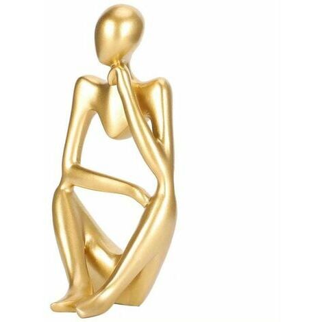  The Thinker Statue, Handmade Abstract Thinker Sculpture Modern Fine Art Figure For Home Office Desk Decoration-Golden Reverie Left