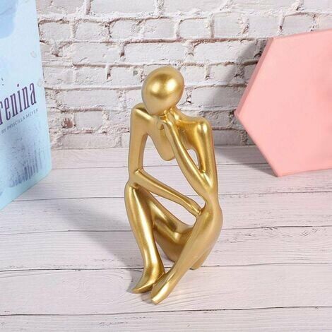  The Thinker Statue, Handmade Abstract Thinker Sculpture Modern Fine Art Figure For Home Office Desk Decoration-Golden Reverie Left