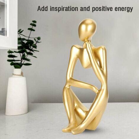  The Thinker Statue, Handmade Abstract Thinker Sculpture Modern Fine Art Figure For Home Office Desk Decoration-Golden Reverie Left