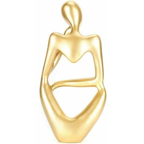  The Thinker Statue, Handmade Abstract Thinker Sculpture Modern Fine Art Figure For Home Office Desk Decoration-Golden Reverie Left