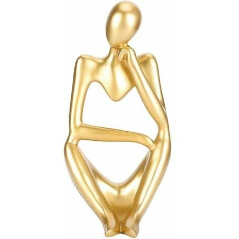  The Thinker Statue, Handmade Abstract Thinker Sculpture Modern Fine Art Figure For Home Office Desk Decoration-Golden Reverie Left