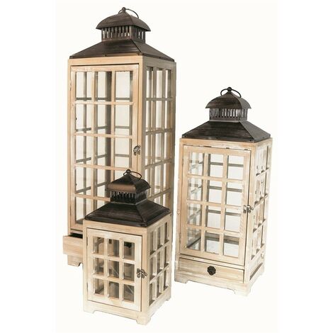  SET 3 LANTERNE METALLO E LEGNO AUGUSTA