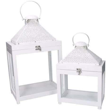  SET 2 LANTERNE METALLO BIANCO 23X13X33 E 28X18X47