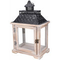  LANTERNA LEGNO SBIANCATO RETTANGOLARE CO N TETTO NERO CM24X16H39