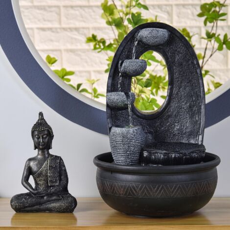  Zen Light Harmonie - Fontana In Poliresina, 26 X 16 X 40 Cm, Colore: Nero