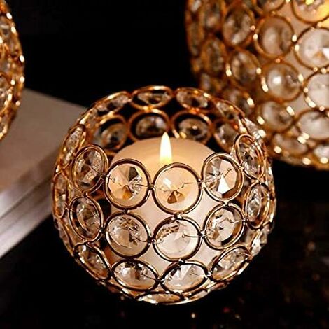  MINKUROW Portacandele In Cristallo Per La Casa, Matrimoni, Casa, Ufficio, Scrivania, Tavolo, Decorazione (8 Cm-Oro)