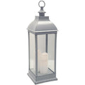  Lanterna Da Esterno Grigio Antico H. 71 Cm - Lanterna Led Grigio Antico, Vetro E Abs, Dimensioni L. 24 X L. 24 X H. 71 Cm Candele Led: P. 7,5 X H. 15 18 22 Cm - Atmosphera Créateur D'intérieur