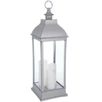  Lanterna Da Esterno Grigio Antico H. 71 Cm - Lanterna Led Grigio Antico, Vetro E Abs, Dimensioni L. 24 X L. 24 X H. 71 Cm Candele Led: P. 7,5 X H. 15 18 22 Cm - Atmosphera Créateur D'intérieur