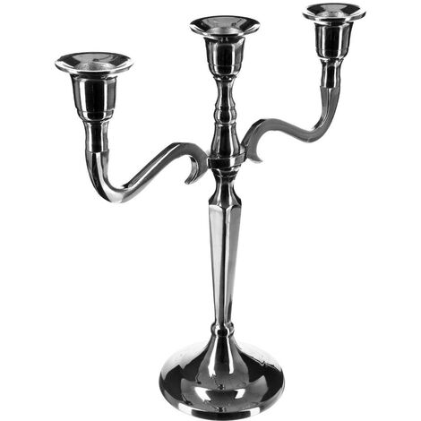  Portacandele In Metallo A 3 Teste H27 - Candelabro A 3 Teste In Alluminio, Colore Argento, Altezza 27 Cm - Atmosphera Créateur D'intérieur
