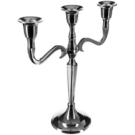  Portacandele In Metallo A 3 Teste H27 - Candelabro A 3 Teste In Alluminio, Colore Argento, Altezza 27 Cm - Atmosphera Créateur D'intérieur