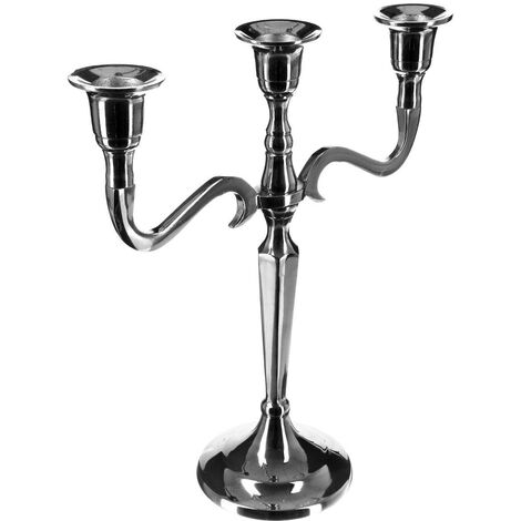  Portacandele In Metallo A 3 Teste H27 - Candelabro A 3 Teste In Alluminio, Colore Argento, Altezza 27 Cm - Atmosphera Créateur D'intérieur