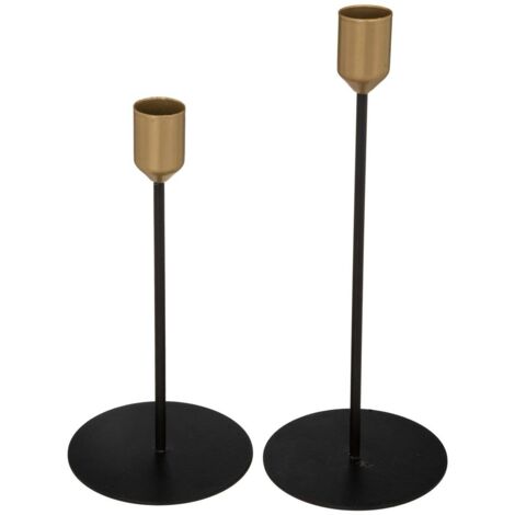  Set Di 2 Candelieri In Metallo Nero E Oro H18 Cm - Atmosphera Créateur D'intérieur