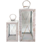  Rebecca Mobili Set 2 Lanterne Bianche Portacandele Grandi In Metallo PVC Per Casa Esterno