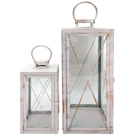  Rebecca Mobili Set 2 Lanterne Bianche Portacandele Grandi In Metallo PVC Per Casa Esterno