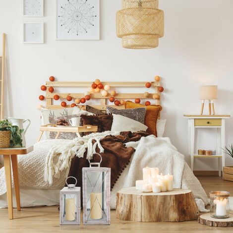  Rebecca Mobili Set 2 Lanterne Bianche Portacandele Grandi In Metallo PVC Per Casa Esterno