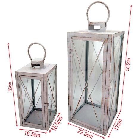  Rebecca Mobili Set 2 Lanterne Bianche Portacandele Grandi In Metallo PVC Per Casa Esterno