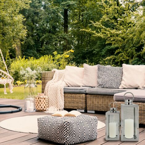  Rebecca Mobili Set 2 Lanterne Grandi Grigio Argento Acciaio Pvc Per Interno Esterno