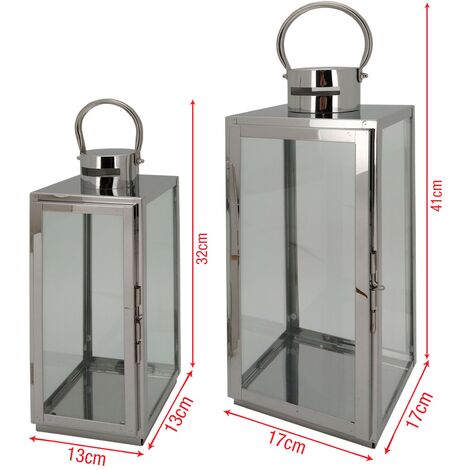  Rebecca Mobili Set 2 Lanterne Grandi Grigio Argento Acciaio Pvc Per Interno Esterno