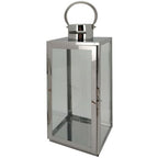  Rebecca Mobili Set 2 Lanterne Grandi Grigio Argento Acciaio Pvc Per Interno Esterno