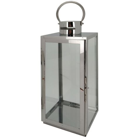  Rebecca Mobili Set 2 Lanterne Grandi Grigio Argento Acciaio Pvc Per Interno Esterno