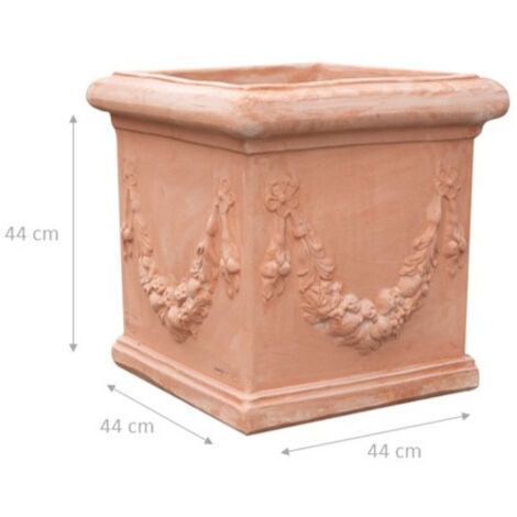  Vaso Cubo Festonato In Terracotta 100% Made In Italy Interamente Lavorata A Mano