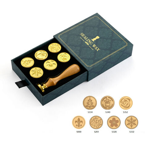  Kit Timbro Sigillo Di Cera Timbro Ceralacca Retrò Vintage Manico In Legno Testa Timbro Sostituibile Con Confezione Regalo Per Biglietti Buste Inviti Di Nozze Cartolina Confezione Regalo (Stile 2)