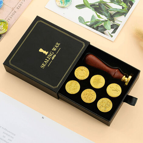  Kit Timbro Sigillo Di Cera Timbro Ceralacca Retrò Vintage Manico In Legno Testa Timbro Sostituibile Con Confezione Regalo Per Biglietti Buste Inviti Di Nozze Cartolina Confezione Regalo (Stile 2)