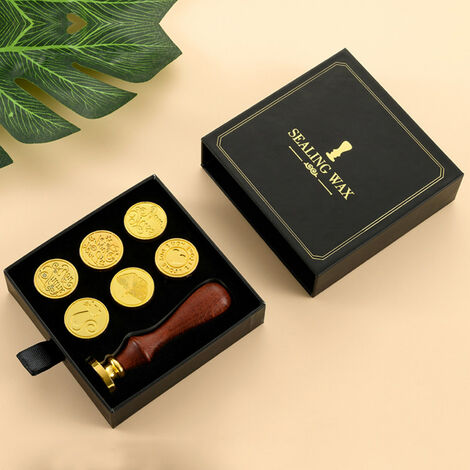  Kit Timbro Sigillo Di Cera Timbro Ceralacca Retrò Vintage Manico In Legno Testa Timbro Sostituibile Con Confezione Regalo Per Biglietti Buste Inviti Di Nozze Cartolina Confezione Regalo (Stile 2)