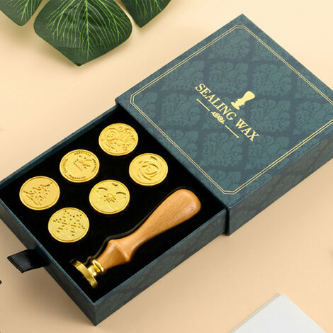  Kit Timbro Sigillo Di Cera Timbro Ceralacca Retrò Vintage Manico In Legno Testa Timbro Sostituibile Con Confezione Regalo Per Biglietti Buste Inviti Di Nozze Cartolina Confezione Regalo (Stile 2)