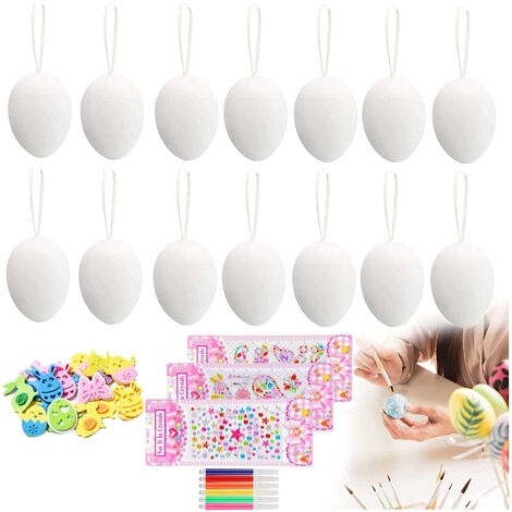  24 Uova Di Pasqua Bianche Da Colorare Decorazioni Pasquali Adesivi Brillantini