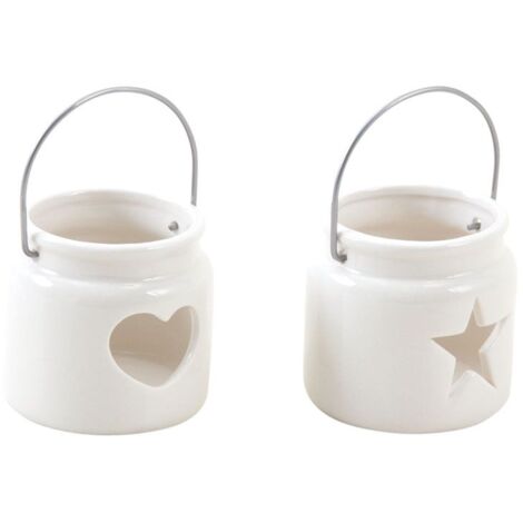  Portacandele Natalizio In Vetro Colorato Bianco 7 X 7 Cm (Set Di 2)