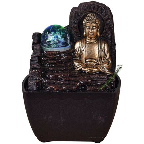  Piccola Fontana In Resina Per Interni Con Buddha Theravada A LED
