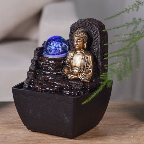  Piccola Fontana In Resina Per Interni Con Buddha Theravada A LED