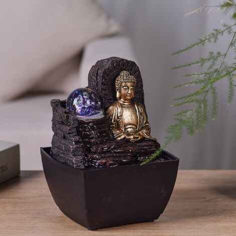 Piccola Fontana In Resina Per Interni Con Buddha Theravada A LED