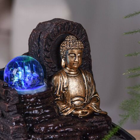  Piccola Fontana In Resina Per Interni Con Buddha Theravada A LED