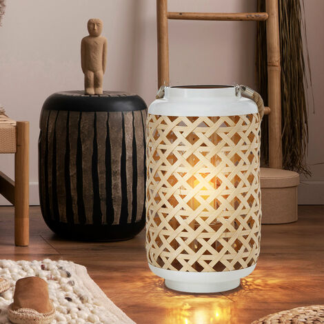  Wind Light Lanterna In Vetro Wind Light In Treccia Di Bambù Decorazione Portacandela Soggiorno, Con Contenitore In Vetro, Vimini, DxH 22x39 Cm
