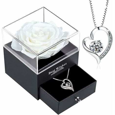  Rosa Eterna Con Gioielli Collana Da Donna Con Ciondolo A Cuore Con Fiore Finto Blu Collana In Argento 925 Per Le Donne Regalo Per Lei Natale San Valentino Regalo Di Compleanno