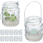  Relaxdays Vasetti Portacandele, Set 12, Vasi In Vetro, Ampolle Per Candele Con Manico, HxD 9x7,5 Cm, Trasparente Argento