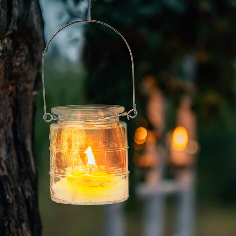  Relaxdays Vasetti Portacandele, Set 12, Vasi In Vetro, Ampolle Per Candele Con Manico, HxD 9x7,5 Cm, Trasparente Argento