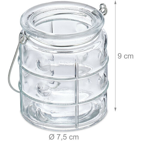  Relaxdays Vasetti Portacandele, Set 12, Vasi In Vetro, Ampolle Per Candele Con Manico, HxD 9x7,5 Cm, Trasparente Argento