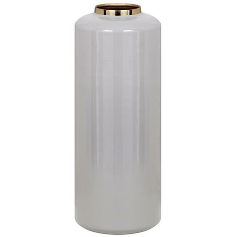  Vaso Grande D. 19 X H. 50 Cm In Metallo Smaltato Grigio E Dorato - GORIAT