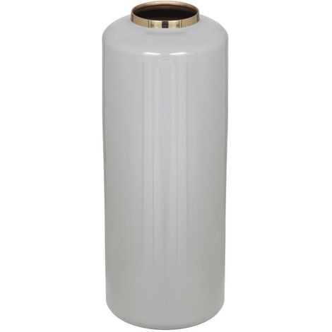  Vaso Grande D. 19 X H. 50 Cm In Metallo Smaltato Grigio E Dorato - GORIAT