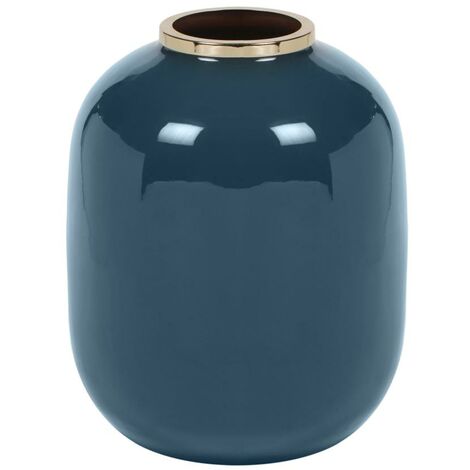  Vaso D. 29 X H. 36 Cm In Metallo Smaltato Finitura In Ottone Nero - KLAUDIA