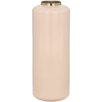  Vaso Grande D. 19 X H. 50 Cm In Metallo Smaltato Beige E Dorato - GORIAT