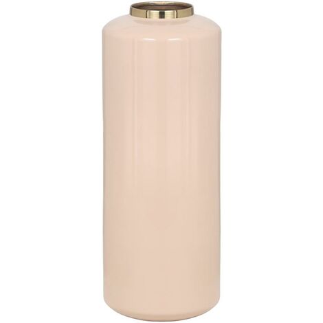 Vaso Grande D. 19 X H. 50 Cm In Metallo Smaltato Beige E Dorato - GORIAT