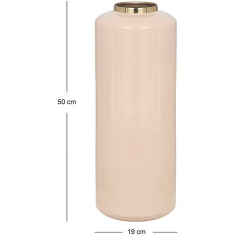  Vaso Grande D. 19 X H. 50 Cm In Metallo Smaltato Beige E Dorato - GORIAT